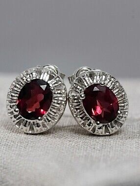 2.50 ctw Garnet Oval Sterling Silver Stud Solitaire Earrings